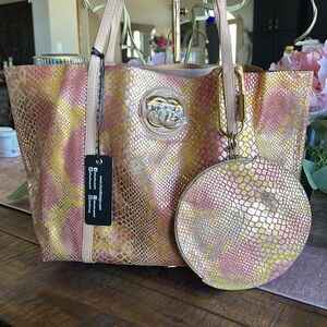 Sharif Metallic Leather Snakeskin Print Bag Ready For Gifting